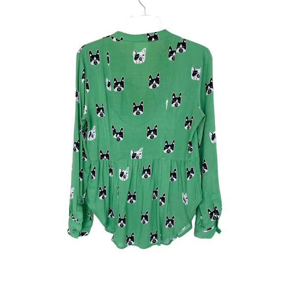 Anthropologie Maeve French Bulldog Print Button Front Long Sleeve Shirt - Picture 2 of 11